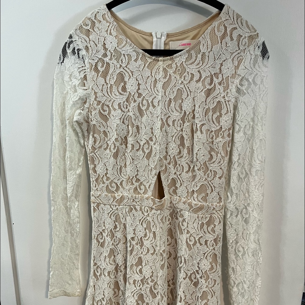 Nude illusion lace cream mini dress